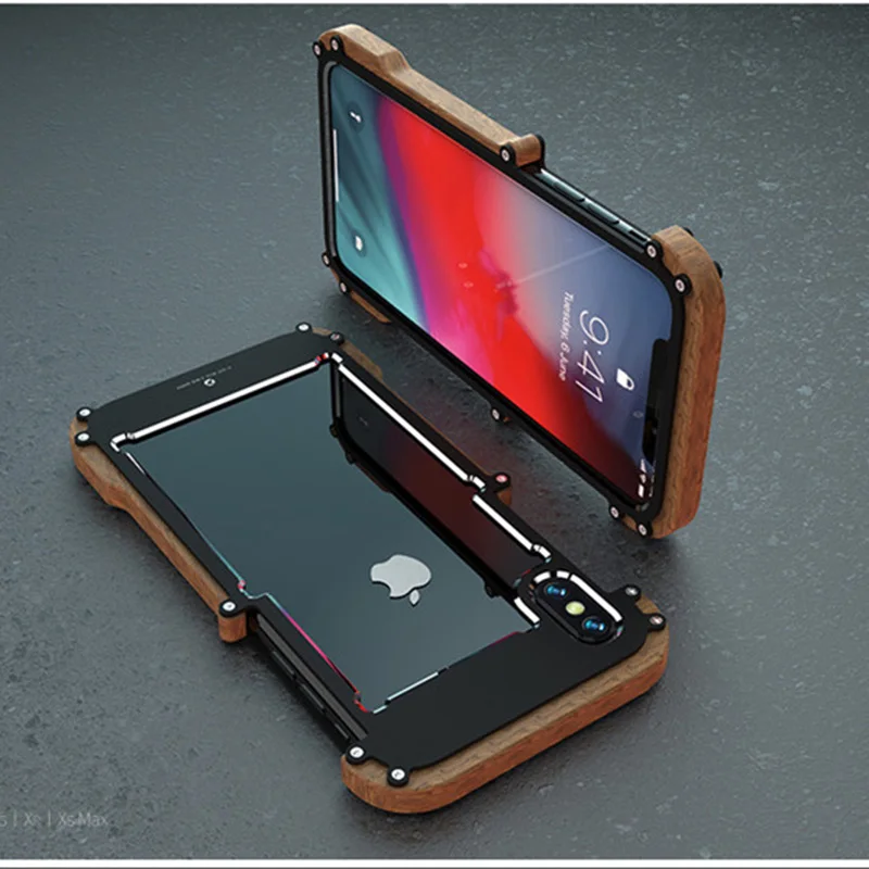 Чехол для телефона iPhone XS Max оригинальный деревянный бампер R Just металлический
