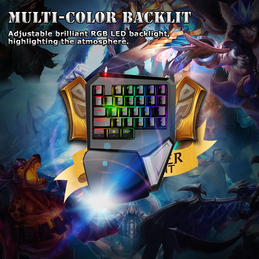 Механическая клавиатура Delux T9Plus, Одноручная игровая клавиатура v10 RGB с подсветкой, мини игровая клавиатура