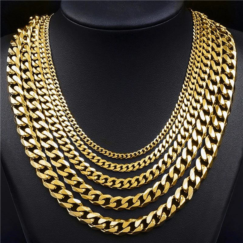 

3.5/5/7/9/11mm Wide Mens Women Chain Necklace Curb Cuban Link Gold Stainless Steel Necklace Jewelry Customize length