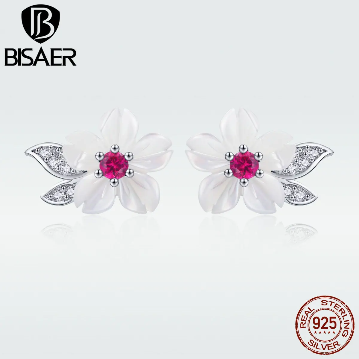 BISAER серьги-гвоздики из стерлингового серебра 925 пробы с цветущей ракушкой и
