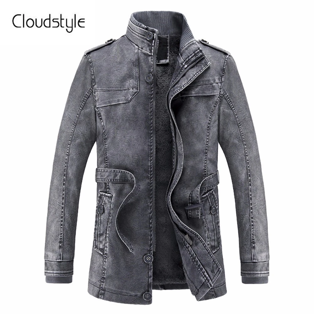 Cloudstyle 2018 с длинным рукавом зимняя мужская кожаная куртка Мода хлопок мягкий