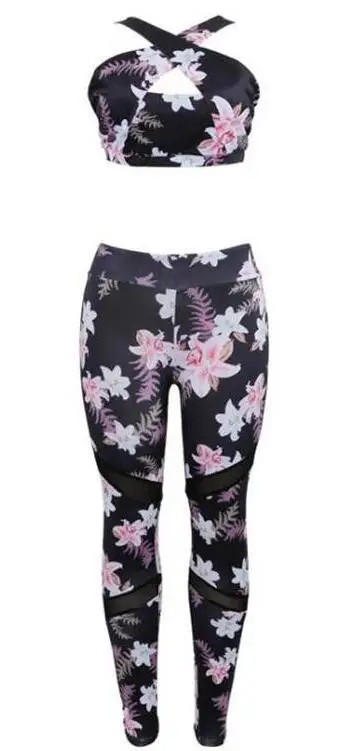 bra and pants Yomei Женский комплект из 2 предметов для йоги, бюстгальтер с цветочным принтом+ длинные штаны, спортивный костюм, спортивный костюм для спортзала, фитнеса, жилет+ обтягивающие леггинсы, спортивные комплекты, спортивная одежда - Цвет: bra and pants