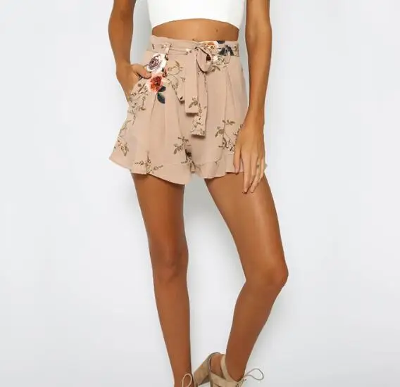Летние шифоновые шорты Для женщин Высокая талия с цветочным принтом короткий