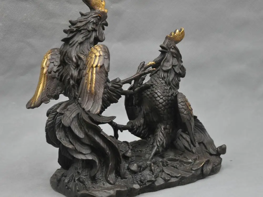 11 &quotКитайская народная курица два петуха боевой бронзовая статуя|statue|statue bronzestatue china |