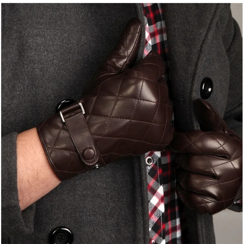 

2018 New Arrival Winter Sheepskin Men Gloves Wrist Solid Real Genuine Leather Fashion Thermal Glove Plus Velvet M020NC-5