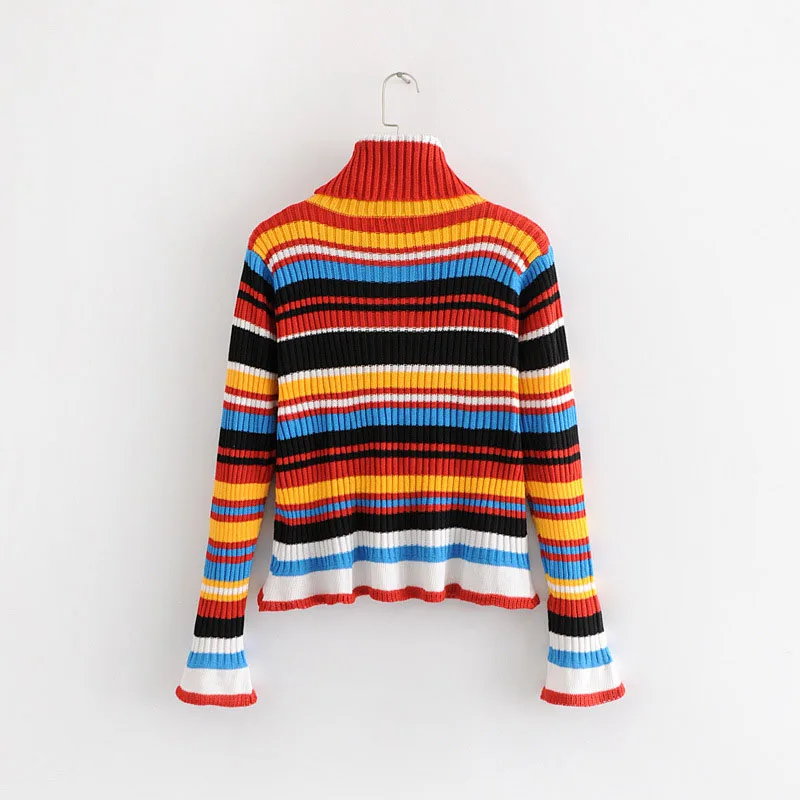 Женские свитера водолазка пуловер Осень-зима Цветной полосатый Повседневный с