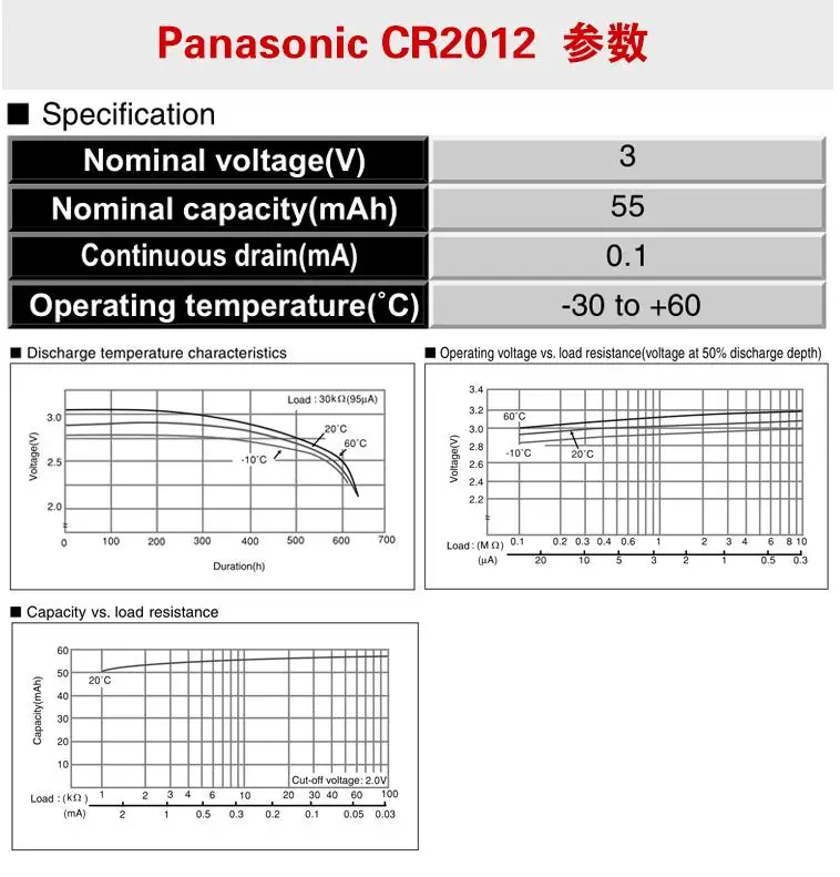 50 шт./лот Panasonic CR2012 кнопки батареи DL2012 ECR2012 сотовая монета литиевая батарея 3V GPCR2012 для часов Электронные игрушки дистанционного управления
