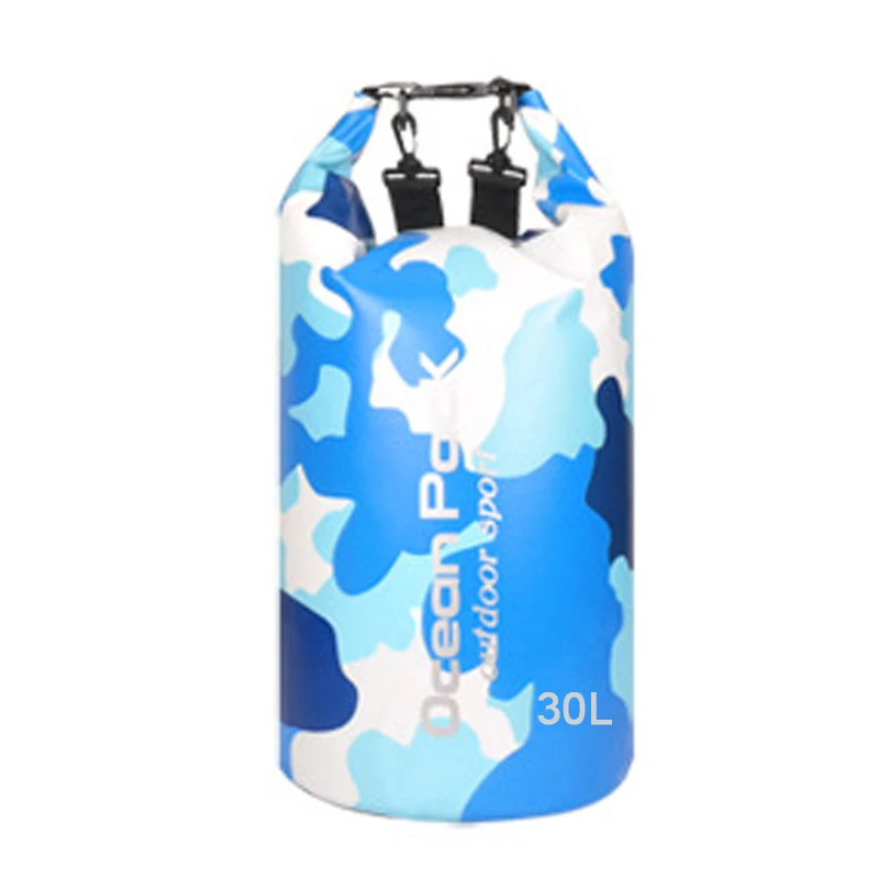 30L Blue 5L/10L/15L/20L/30LWaterproof сумки хранения сухой мешок камуфляж рюкзак для каноэ Байдарка Рафтинг Спорт на открытом воздухе сумки для плавания - Цвет: 30L Blue
