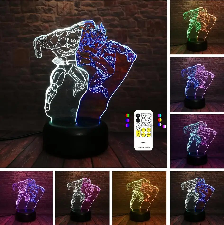 Controller 7 Color Dragon Ball Z Super Saiyan God экшен-фигурка Гоку 3D настольная лампа 7 цветов, меняющий светодиодный ночник, детская игрушка для сна, рождественские подарки - Испускаемый цвет: Controller 7 Color