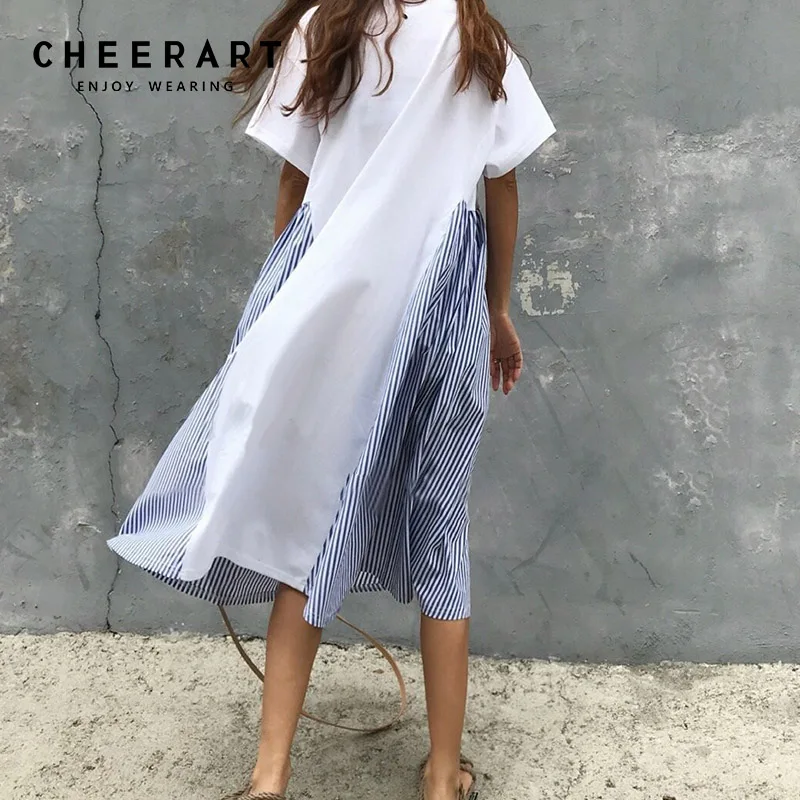 Летнее Свободное длинное платье Cheerart в полоску женское лоскутное качели