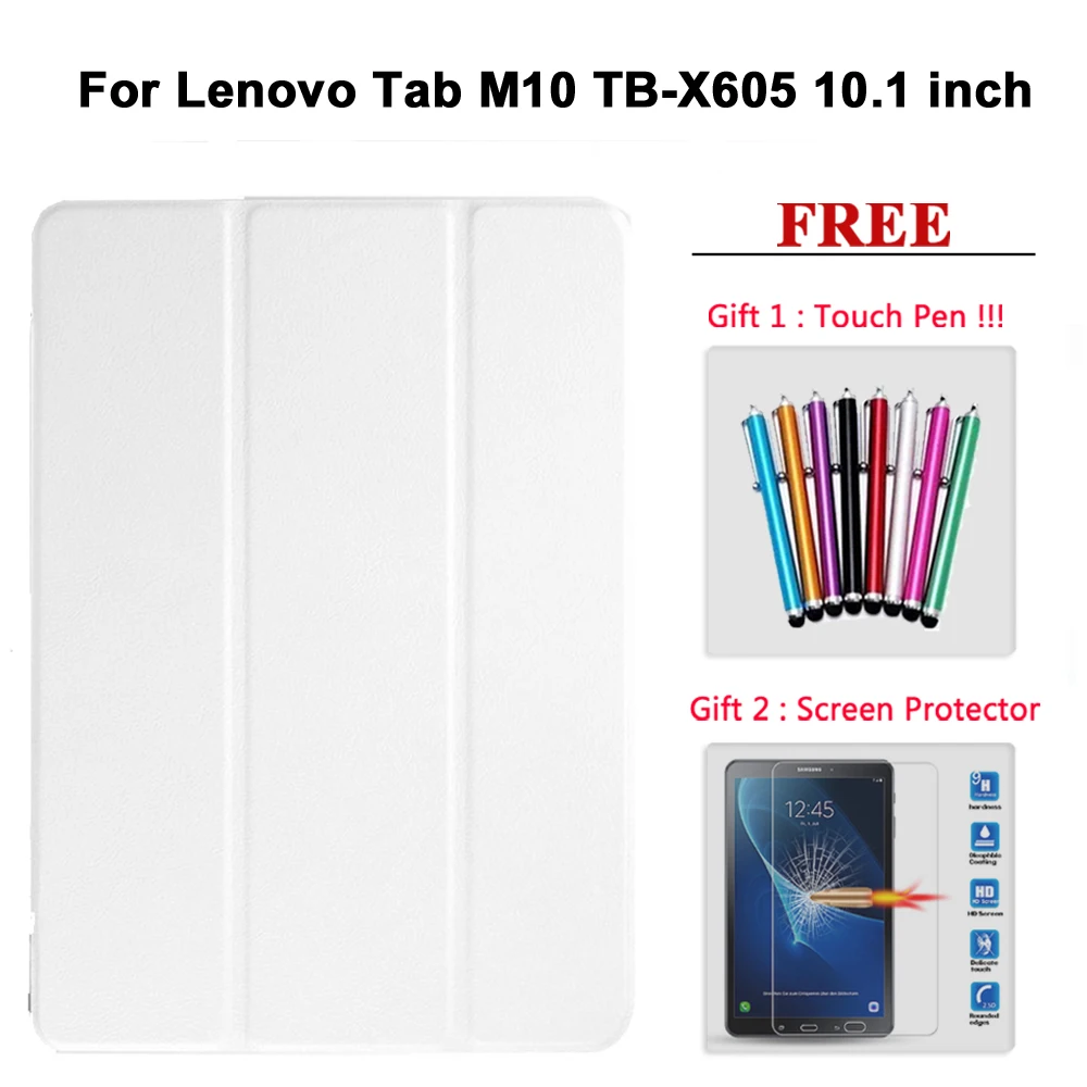 Tab M10 bai Free Screen Protector Glass+Case For Lenovo Tab E7 / E8 / E10 / M10 PU Leather Smart Magnetic Cover TB/X104F/7104F/8304F/X605F - Цвет: Tab M10 bai