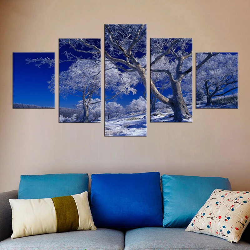 5 панельных настенных картин голубое небо Заснеженная Гора холст принты