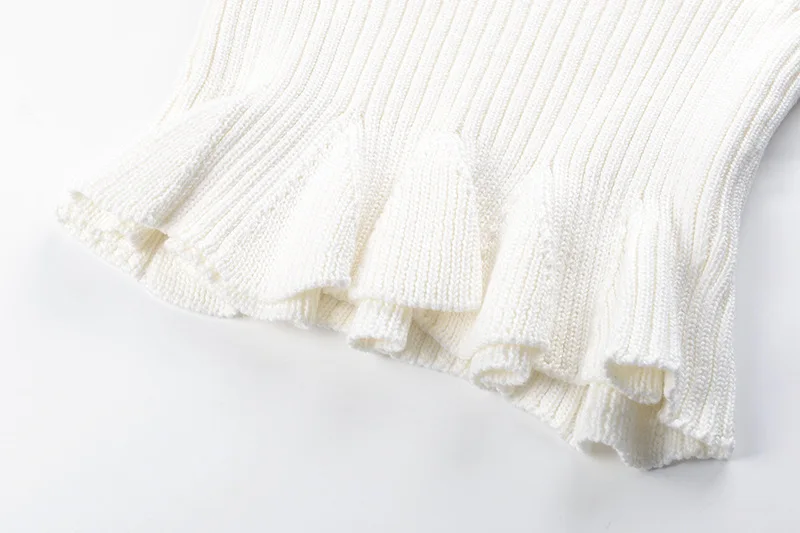 GRUIICEEN new hollow out white runway sweater jumpers ladies round neck slim waist ruffle knit pullovers GY201886 | Женская одежда