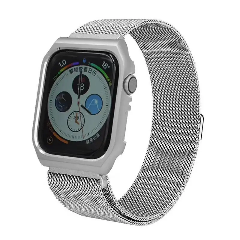 Чехол+ Миланский ремешок для apple watch band apple watch 4 3 5 44 мм 40 мм 3 iwatch 42 мм/38 мм браслет из нержавеющей стали correa - Цвет ремешка: silver band case