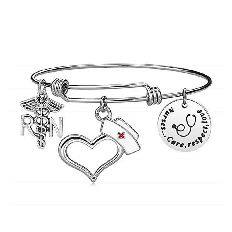 

medical angel wing Stethoscope Syringe Bracelets & Bangles Stainless Steel silver Inspirational bracelet for nurse gifts