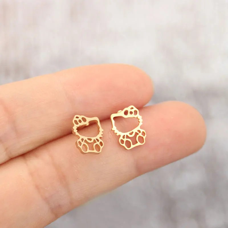 Gold earring 1 шт., модное новое ожерелье из нержавеющей стали, Милая Открытая подвеска в форме кошки для девочек, эффектное ожерелье, подарок на удачу - Окраска металла: Gold earring
