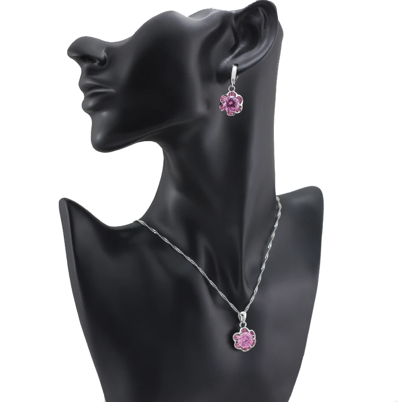 Потрясающие ювелирные наборы женское ожерелье с розовым камнем подвеска обруч