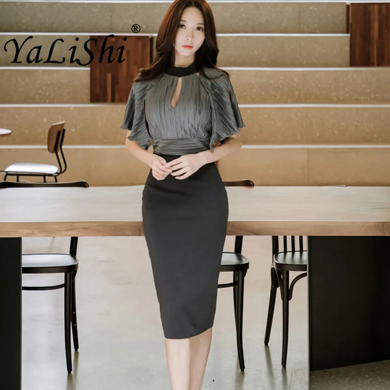 

Summer Dresses Patchwork Hollow Out Butterfly Sleeve Women Dress Office Lady Sexy Party Bandage Bodycon Pencil Dress Vestidos
