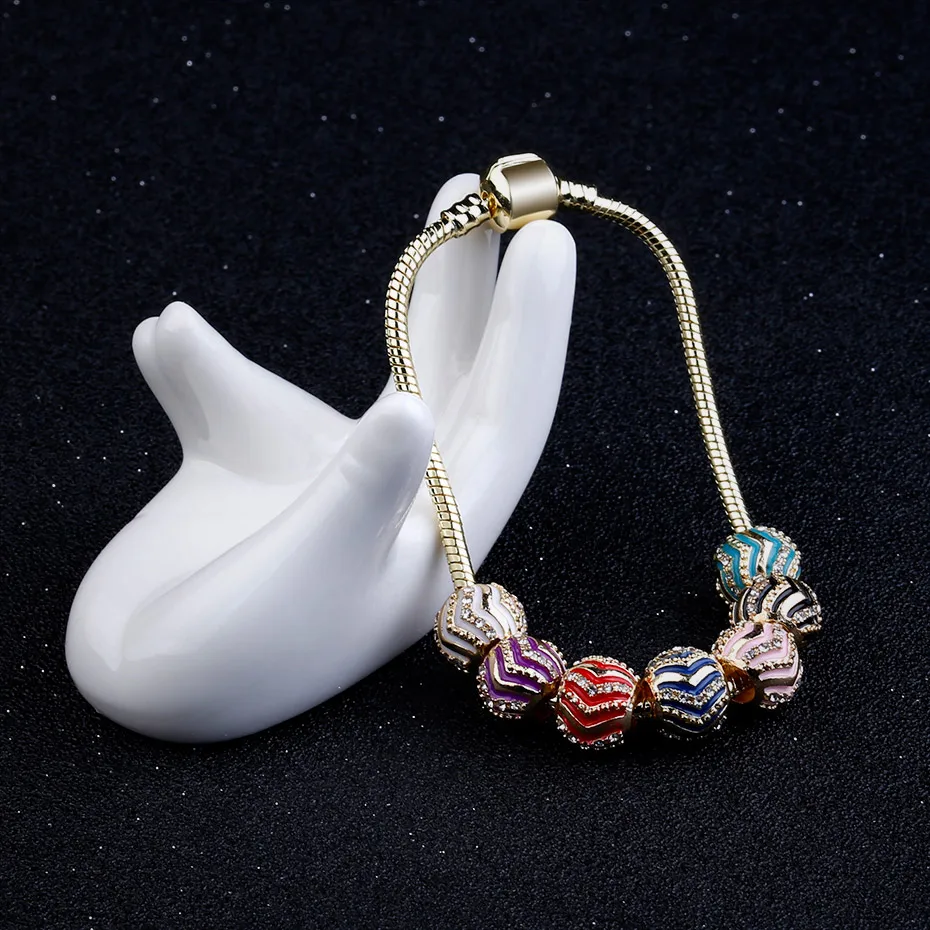 

10Pcs a Lot Gold Color Enamel European Charms Beads Metal Big Hole Beads for jewelry making Rhinestone Fit For Pandora Charms