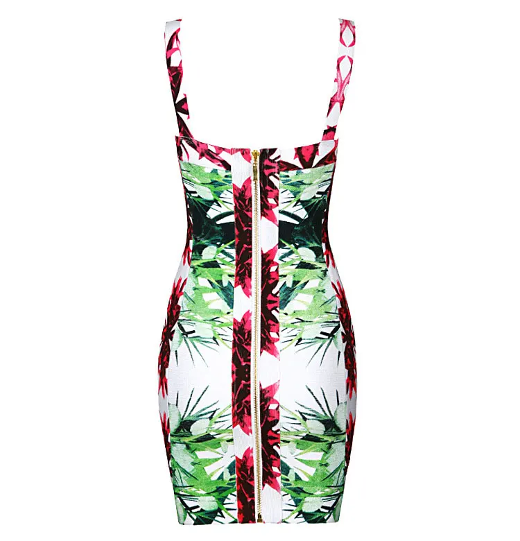 Женское облегающее платье на тонких бретелях травяное зеленое с цветочным