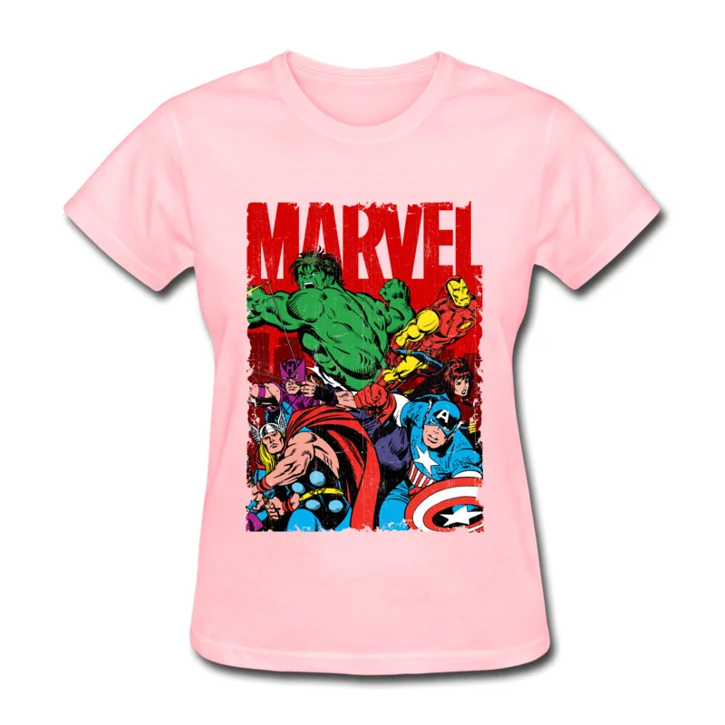Горячие тренды модная футболка женская футболка Marvel собранные летние топы Футболка с круглым вырезом хлопок футболка Человек-паук - Цвет: Розовый