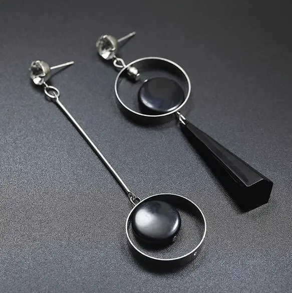 Корейские модные геометрические длинные Асимметричная серьга со стразами