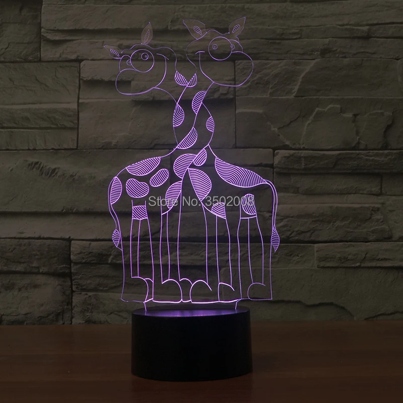 Милый мультфильм жираф Шеи Обертывание 3d форма LED ночника 7 цветов USB кабель как