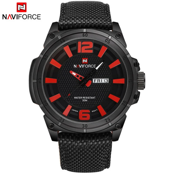 Black Red ТОП NAVIFORCE Люксовый Бренд мужские Кварцевые Дата Повседневная Часы Мужчины Военный Спортивные Часы Мужской Кожаный Часы Relogio Masculino - Цвет: Black Red