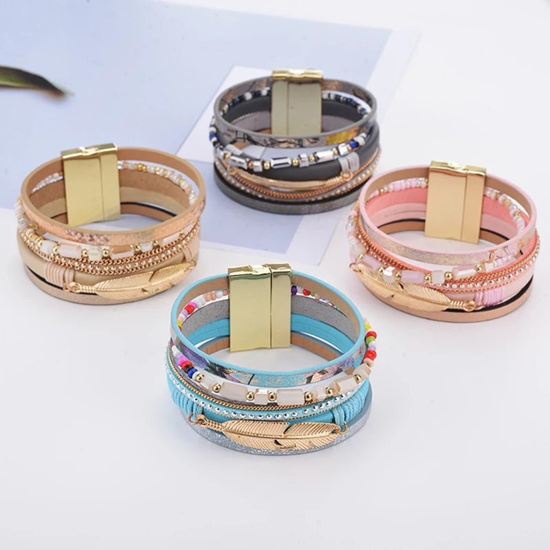 2019 New Fashion Trendy Bracelet Long Crystal Charm Leather Wrap Bracelets &amp bangles For Women Multilayer Rhinestone VB879 | Украшения и
