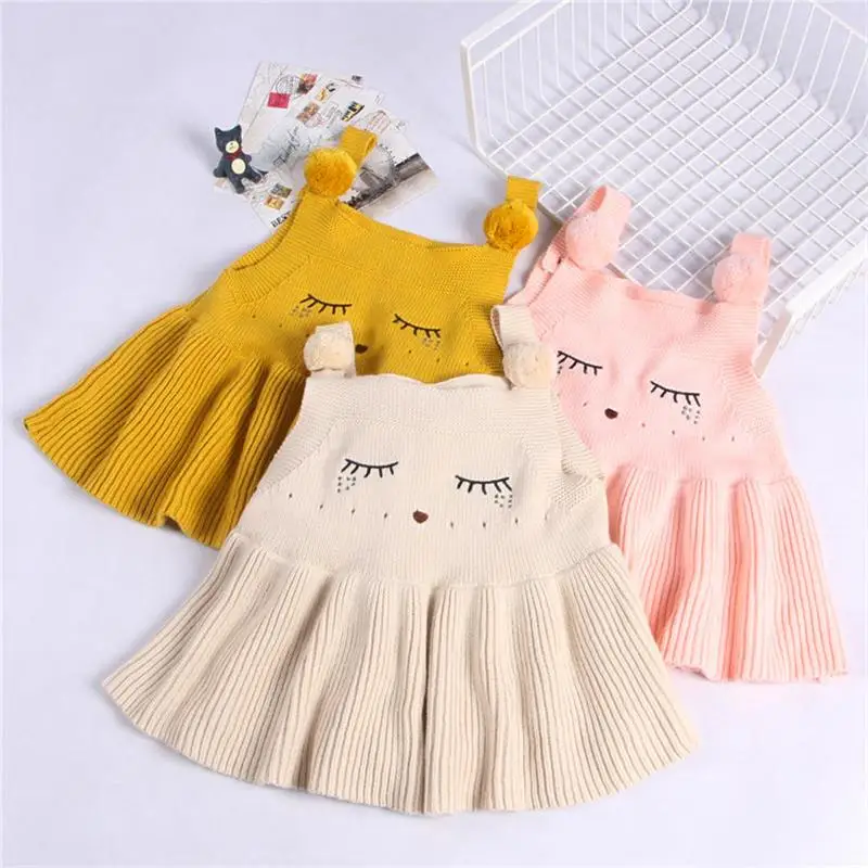 Платье для маленьких девочек однотонное вязаное платье зимняя детская одежда