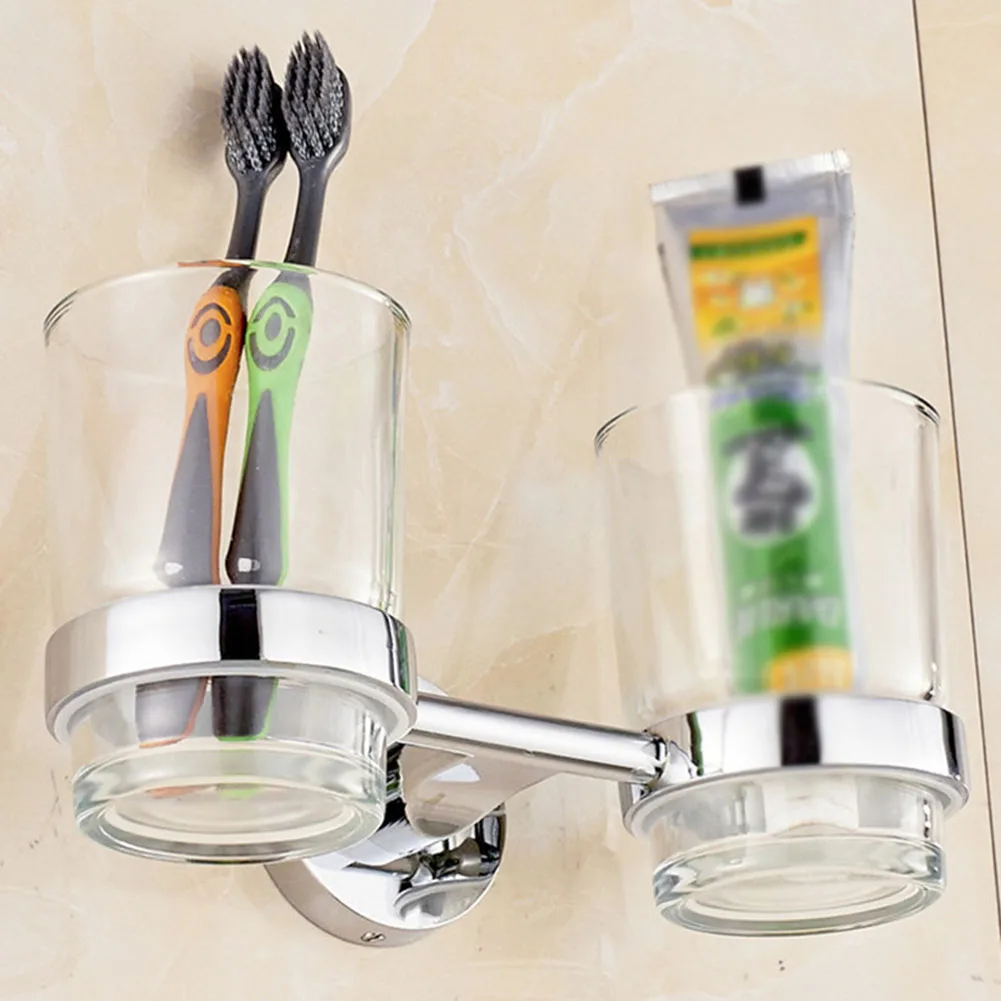 Stainless Steel Home Hotel Kitchen Bathroom Bracket Portable With Double Cups Accessories Wall Mounted Toothbrush Holder | Дом и сад