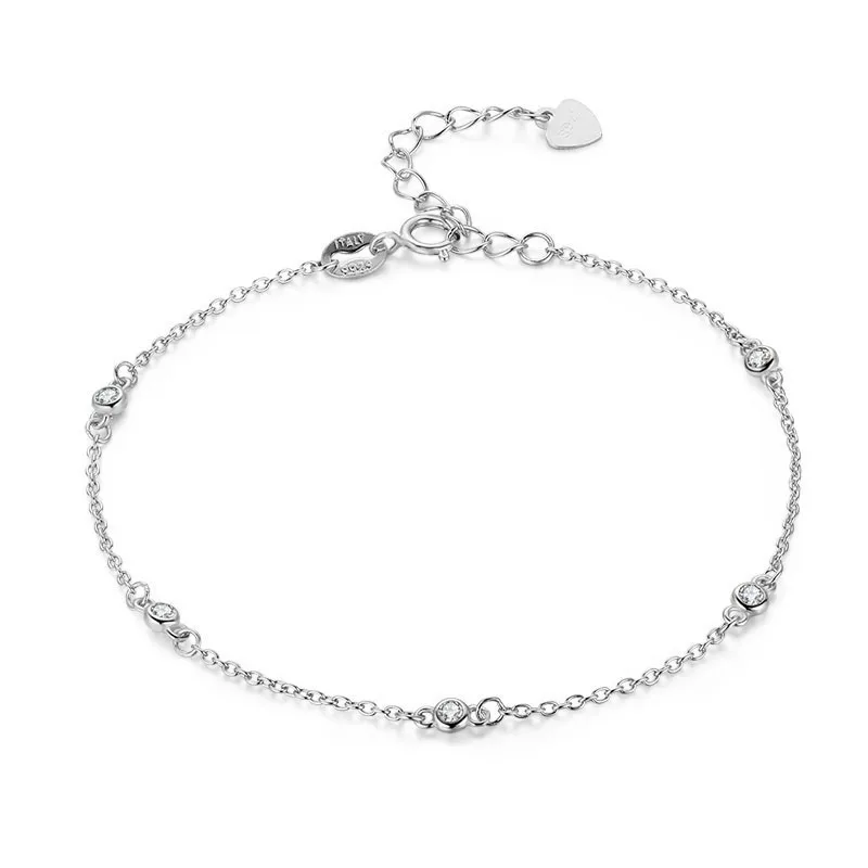 white cz gold chain 4 цвета, тонкий 925 пробы, серебряный, CZ бисер, цепочка, браслет для женщин, девушек, дружба, ювелирное изделие, Pulseira Bransoletki Damskie - Окраска металла: white cz gold chain