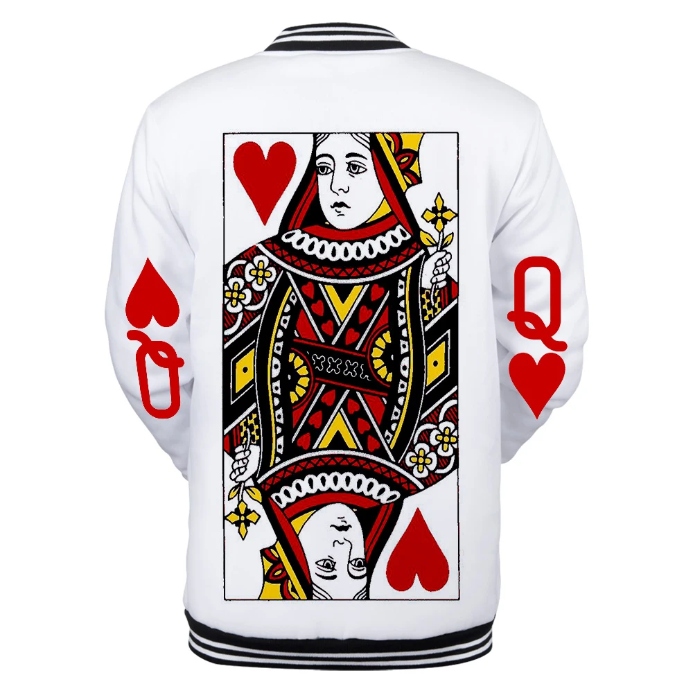 Poker 3D Jack queen King Мужская/Женская бейсбольная куртка черная белая мужская Kpop зимняя