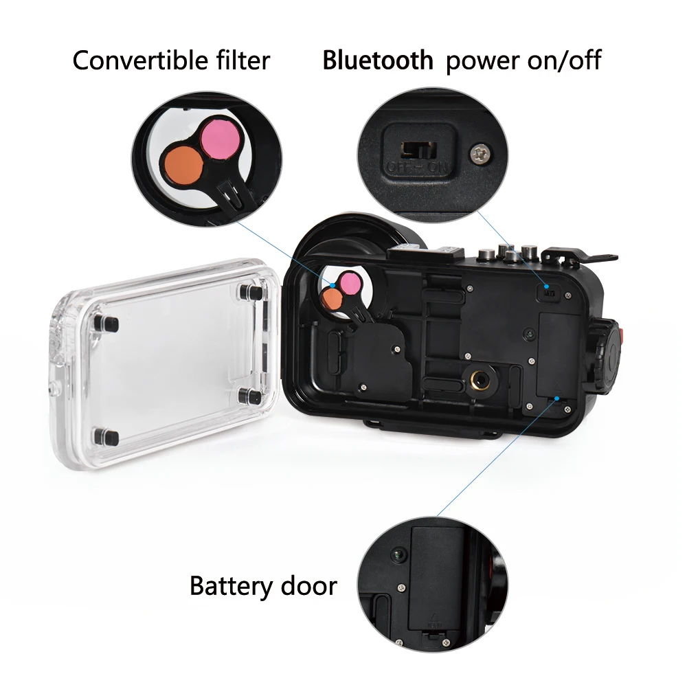 Seafrogs 60m/195ft 4.7'' Bluetooth Waterproof Housing Diving Phone Case Cover Bag For iPhone X/6/7/8/XR - Black / White color |
