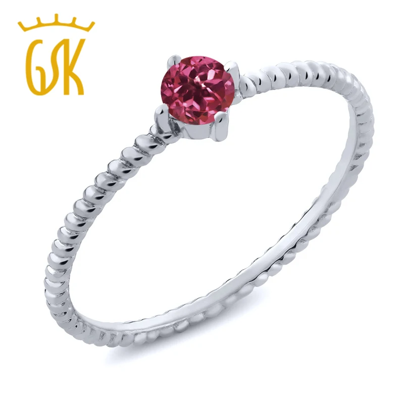 10K White Gold 0.15 Ct Round Pink Tourmaline Engagement Solitaire Ring Natural Gemstone American Charming Sexy Women Jewelry | Украшения и