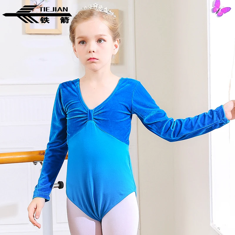 

TIEJIAN Girls Dance Leotards Gold Velvet Long Sleeve Dancewear Children Ballet Costumes Professional Gymnastic Leotards Clothes