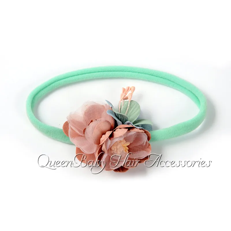 Искусственный цветок нейлоновая повязка на голову для новорожденных с цветами и