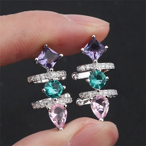 Platinum Plated Белые, черные, медные, красочные AAA кубические циркониевые клипсы, серьги, модные ювелирные изделия, женские серьги, подарок на свадьбу, вечеринку, Женские Ювелирные изделия - Окраска металла: Platinum Plated