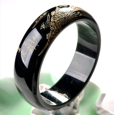 Идеальный подарок женский браслет ручной работы с резным золотым цветком черный