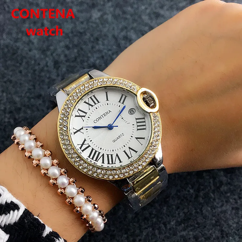 Diamond Dial повседневная женская обувь кварцевые часы CONTENA ежедневно Бизнес дамы наручные часы прочный Роман номер календарь Для женщин часы час