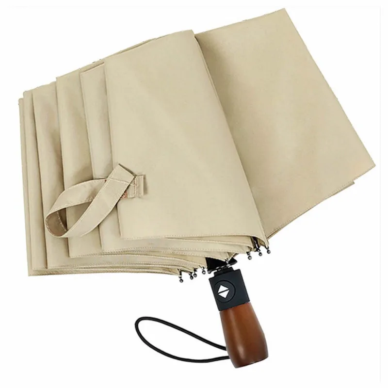 

Creative for men rain sun umbrella women automatic tri-fold folding 10 bone wooden handle business women's umbrella free sale 3