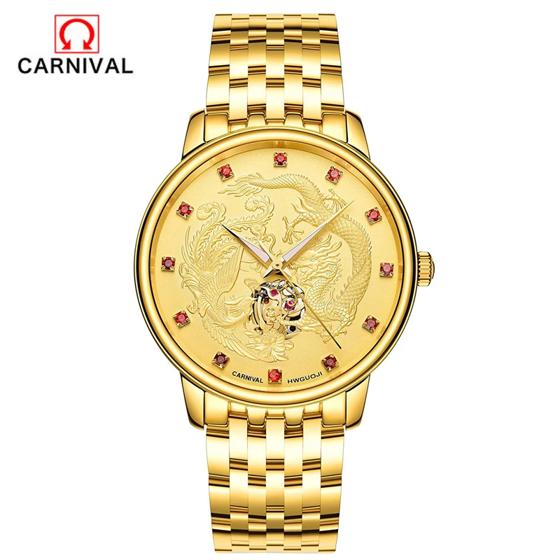 CARNIVAL Любителей часы золото Мужчины полностью Автоматические механические