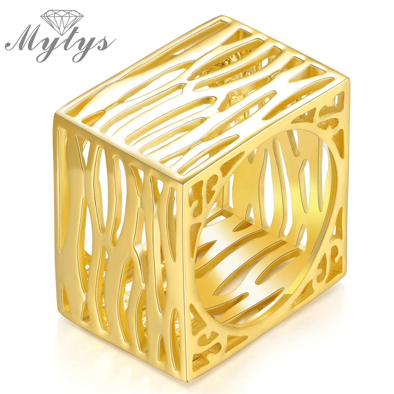 Mytys кольцо с желтым и белым золотом квадратное ажурное металлические кольца