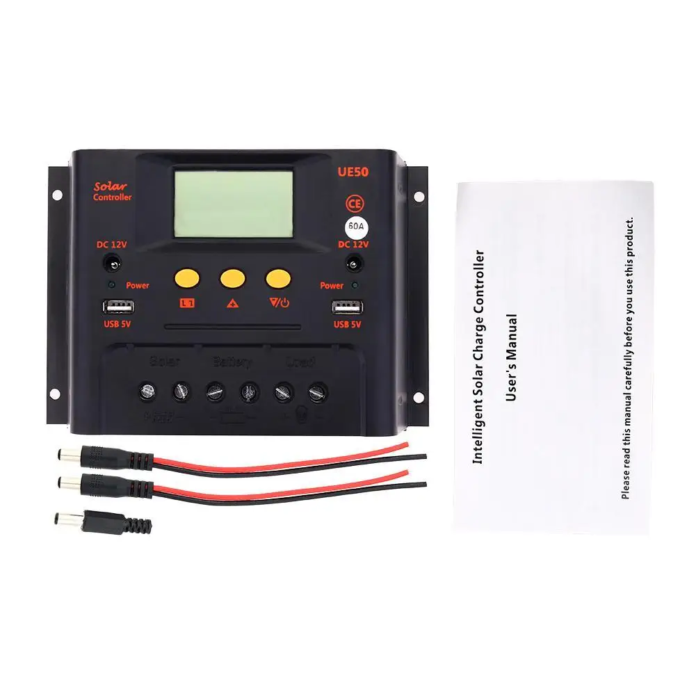 30A/50A/60A Солнечный контроллер 12 В 24 в 48 ЖК-дисплей USB 5 DC солнечная панель регулятор