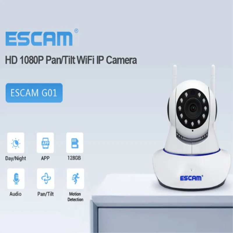 ESCAM G01 1080P ip-камера с дистанционным просмотром, обнаружение движения, PTZ/наклон, Wi-Fi камера с поддержкой ONVIF, двусторонняя связь, ИК, ночное видение