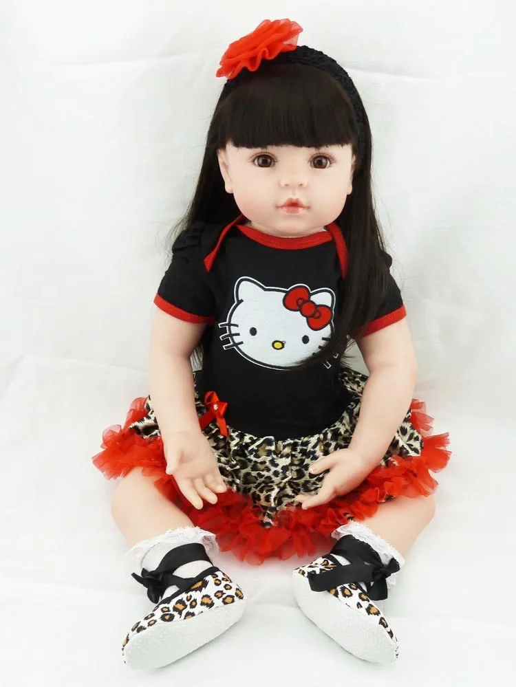 

New 55cm reborn doll realistic soft silicone rebirth doll long hair cute newborn baby toys children Christmas gift