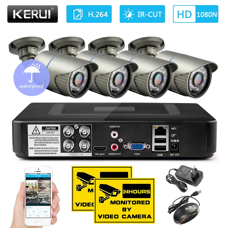 KERUI 1080N 4 канала DVR комплект открытый видео Камеры Скрытого видеонаблюдения Beveiligings
