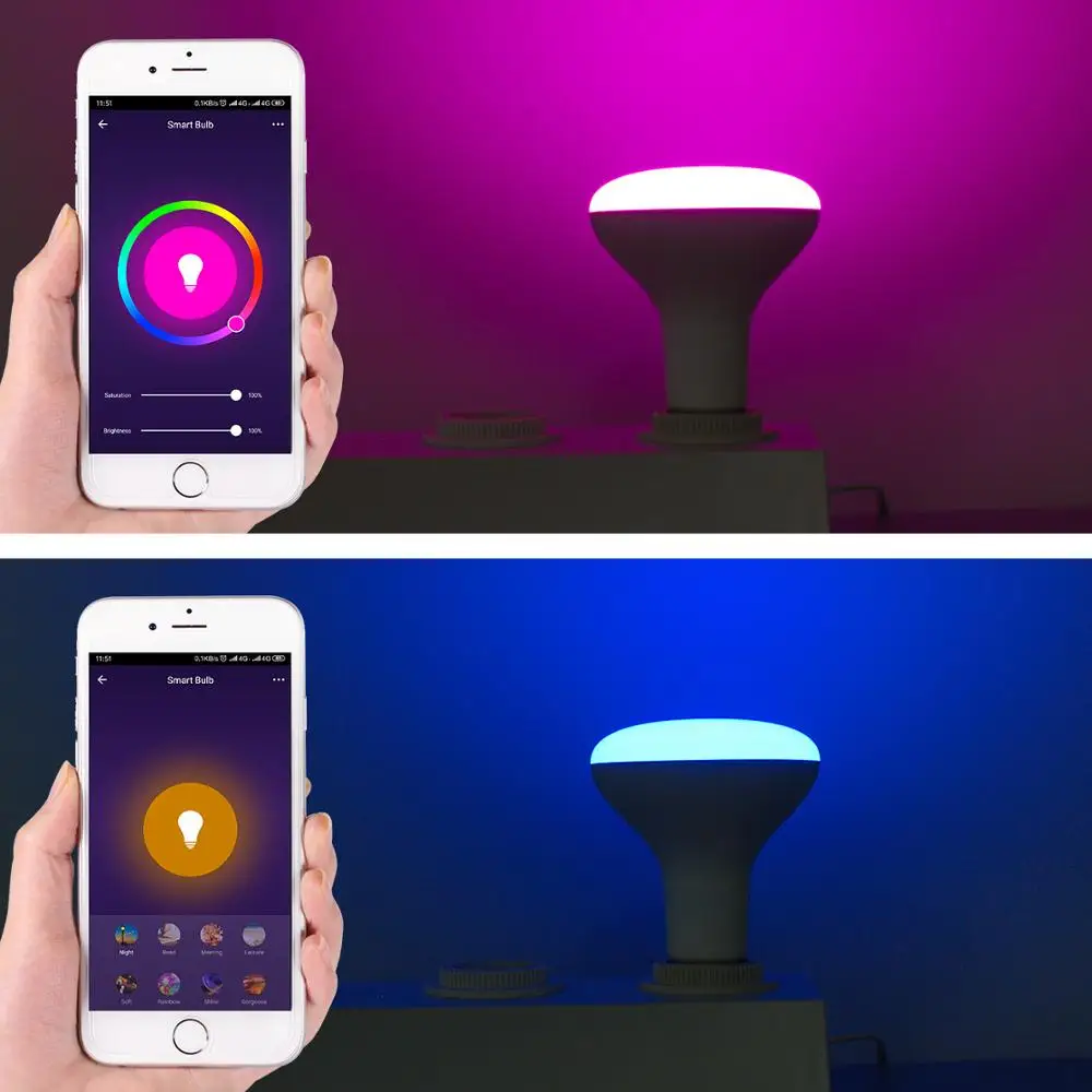YOSYN E27 Smart Светодиодный лампочки Wi-Fi 13 Вт RGB Красочная Светодиодная лампа с регулировкой многоцветный Wake-Up светодиодный свет смарт-лампа Alexa Google Home