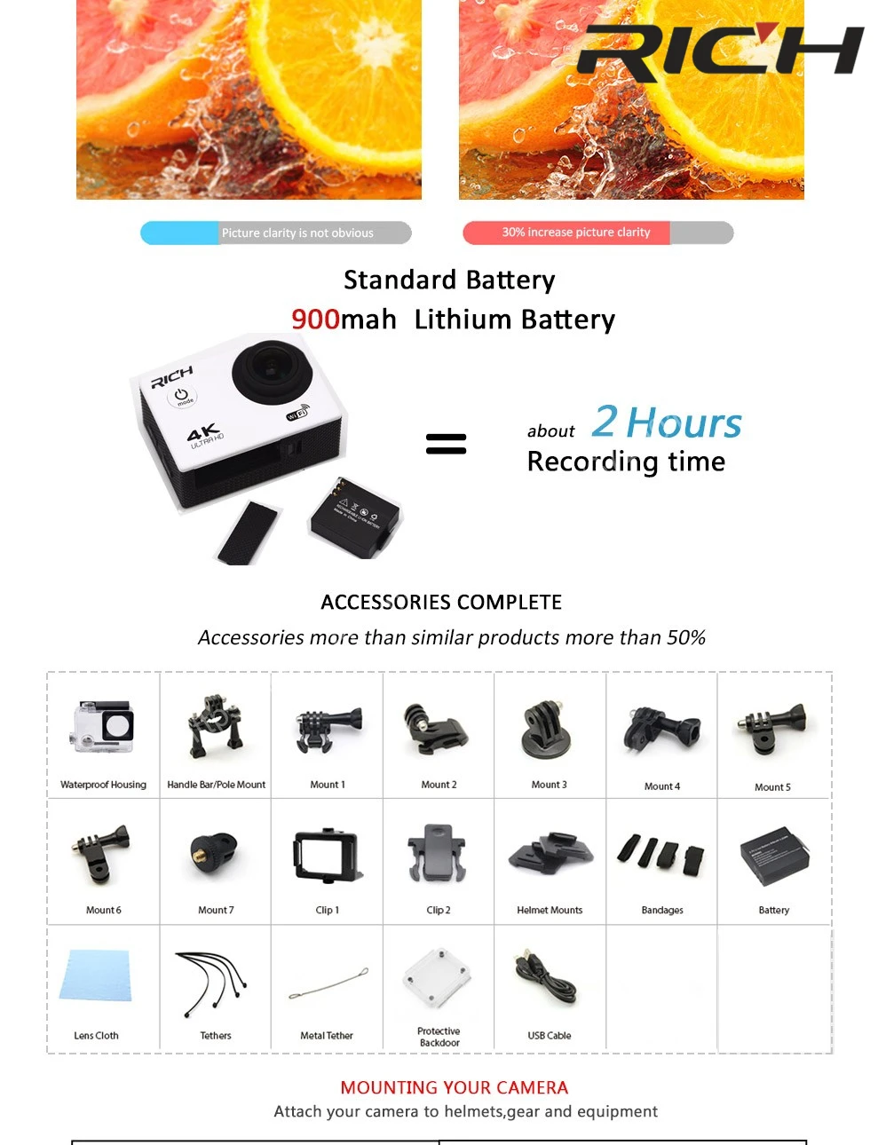 Богатая экшн-камера wifi HD 1080P 2,0 lcd 170D объектив go шлем Открытый Cam подводный водонепроницаемый pro спортивные камеры DV Cam corder