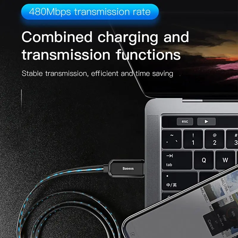 Плоский светящийся USB кабель Baseus со светодиодной подсветкой для iPhone 11 Pro XS Max XR X 8 7 6